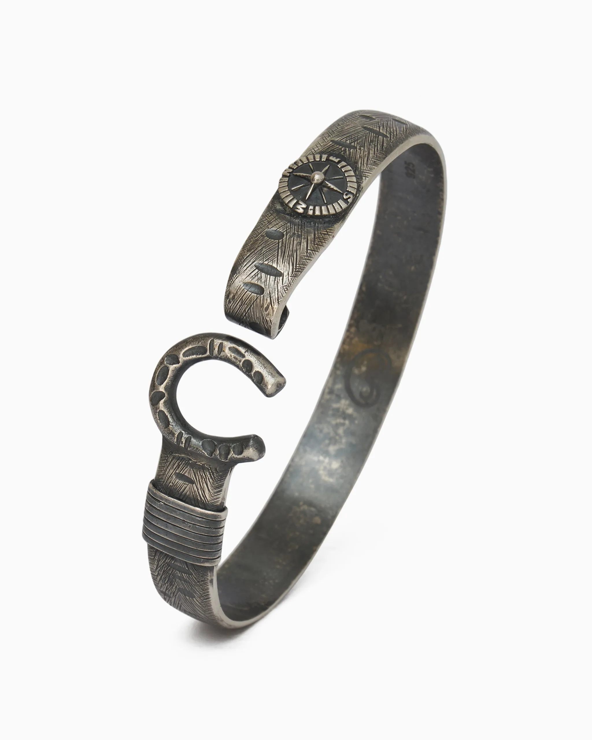 Marine Texture Hook Bracelet with Compass, 10mm