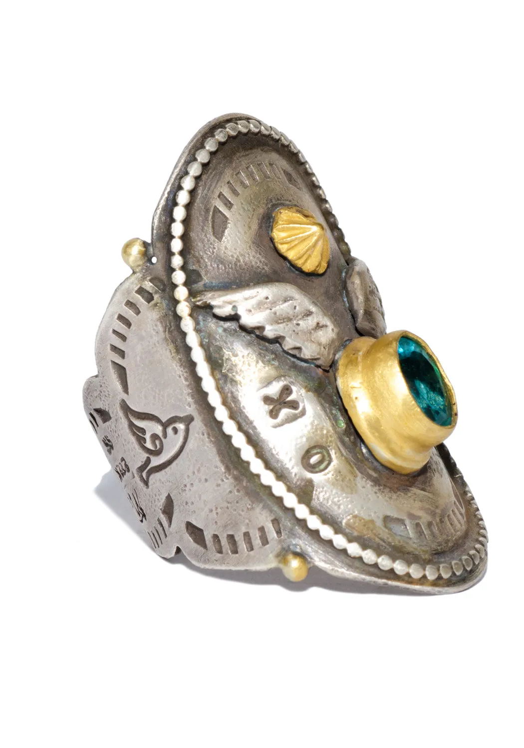 Melinda Risk Winged Apatite Saddle Ring