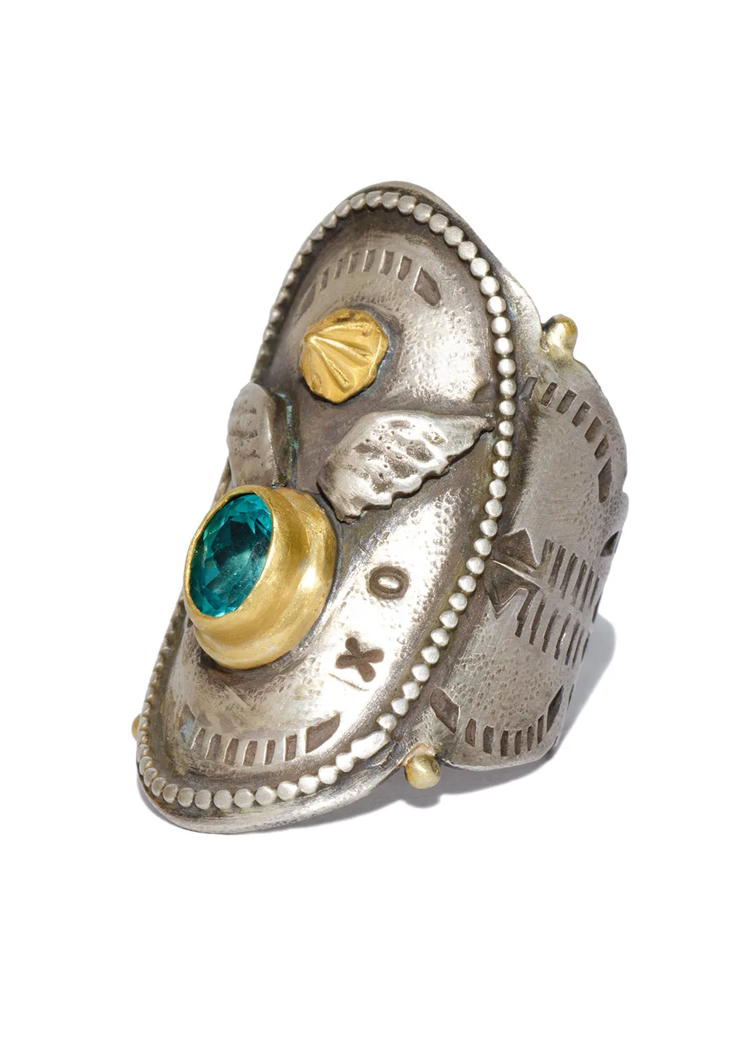 Melinda Risk Winged Apatite Saddle Ring