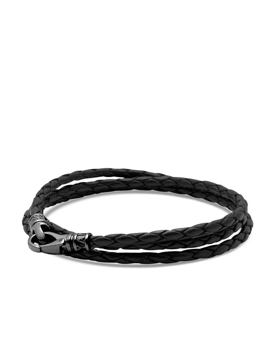 Men's Black Wrap Around Leather Bracelet