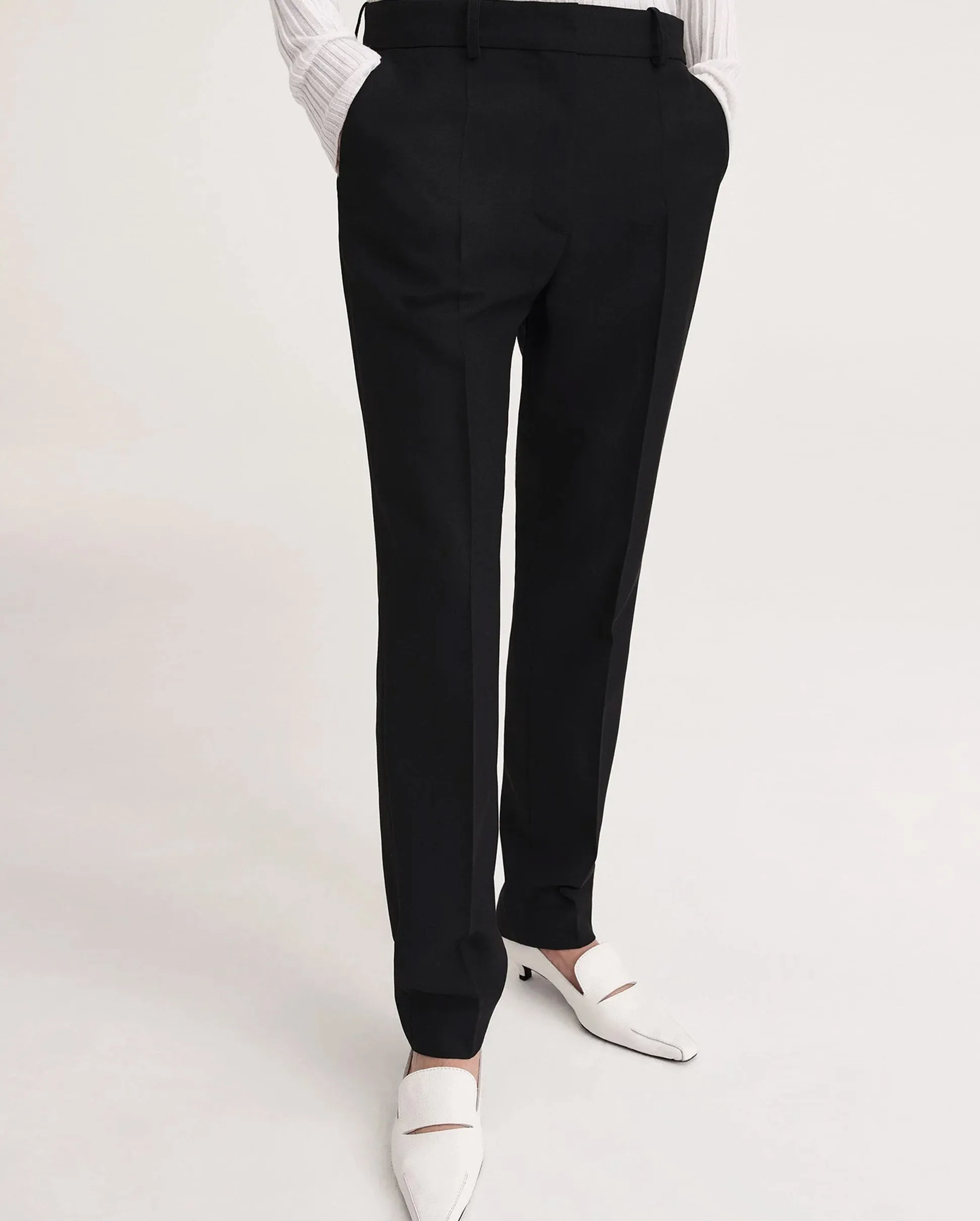 MID-WAIST SLIM TROUSERS / BLACK