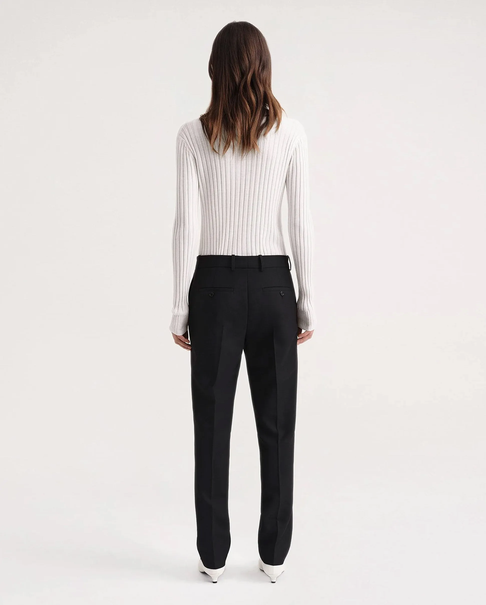 MID-WAIST SLIM TROUSERS / BLACK