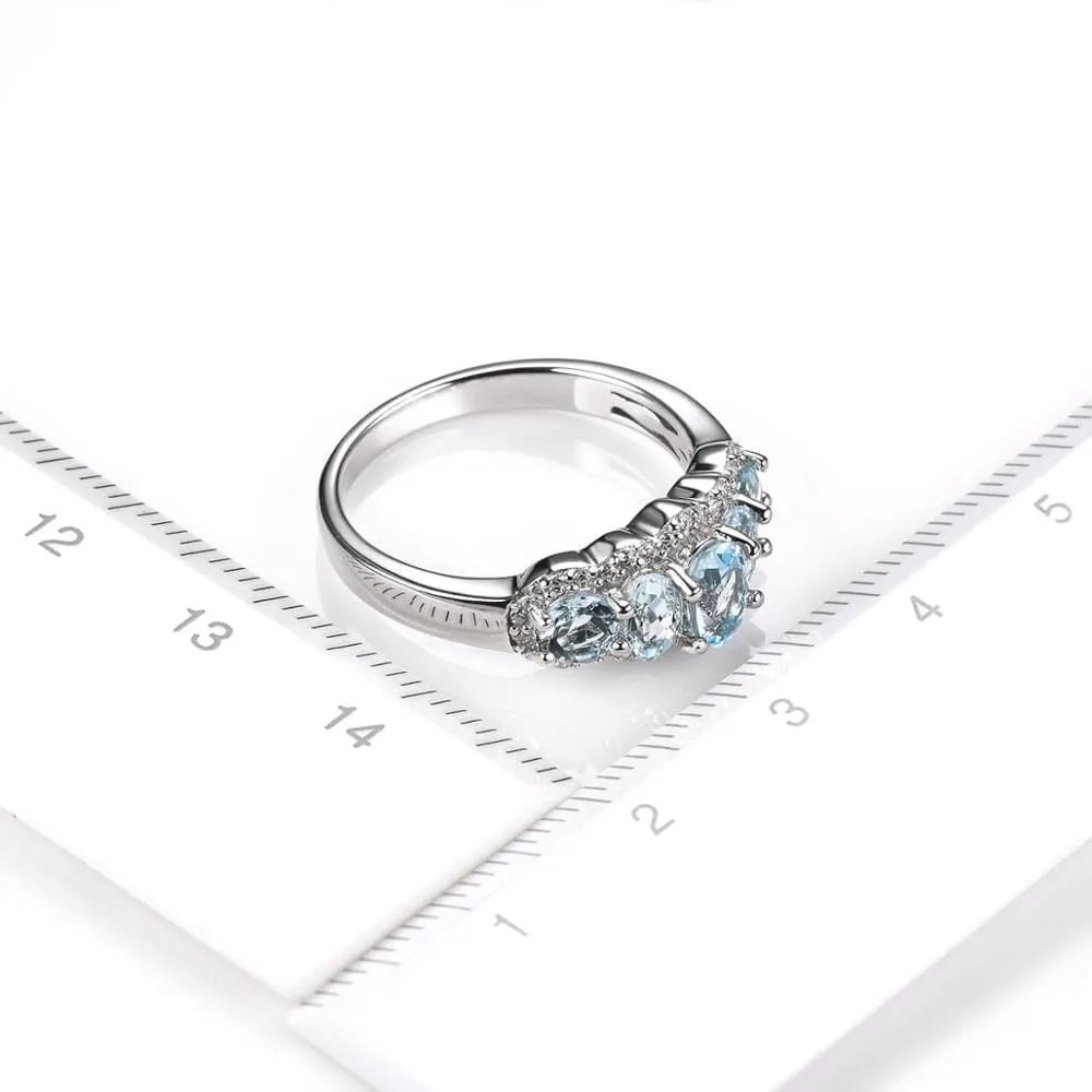 Natural Aquamarine and Cubic Zirconia Ring - 925 Sterling Silver