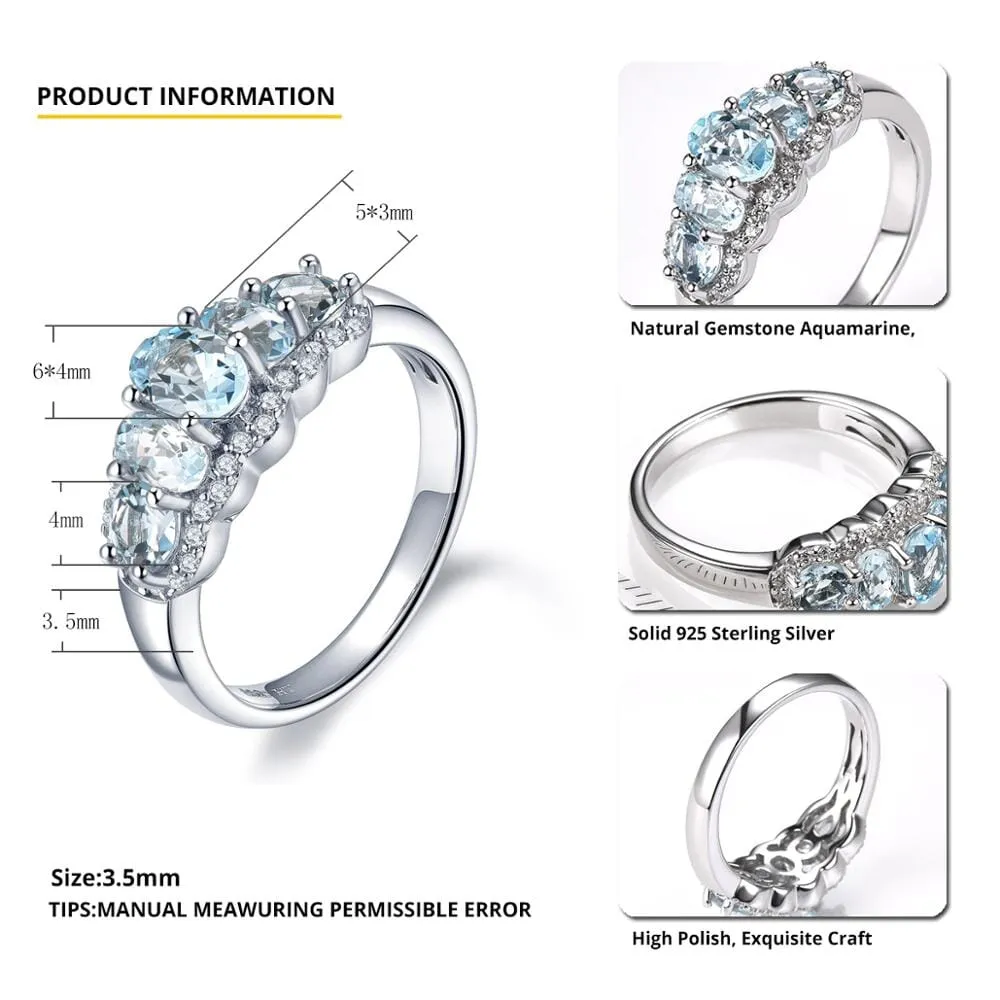 Natural Aquamarine and Cubic Zirconia Ring - 925 Sterling Silver