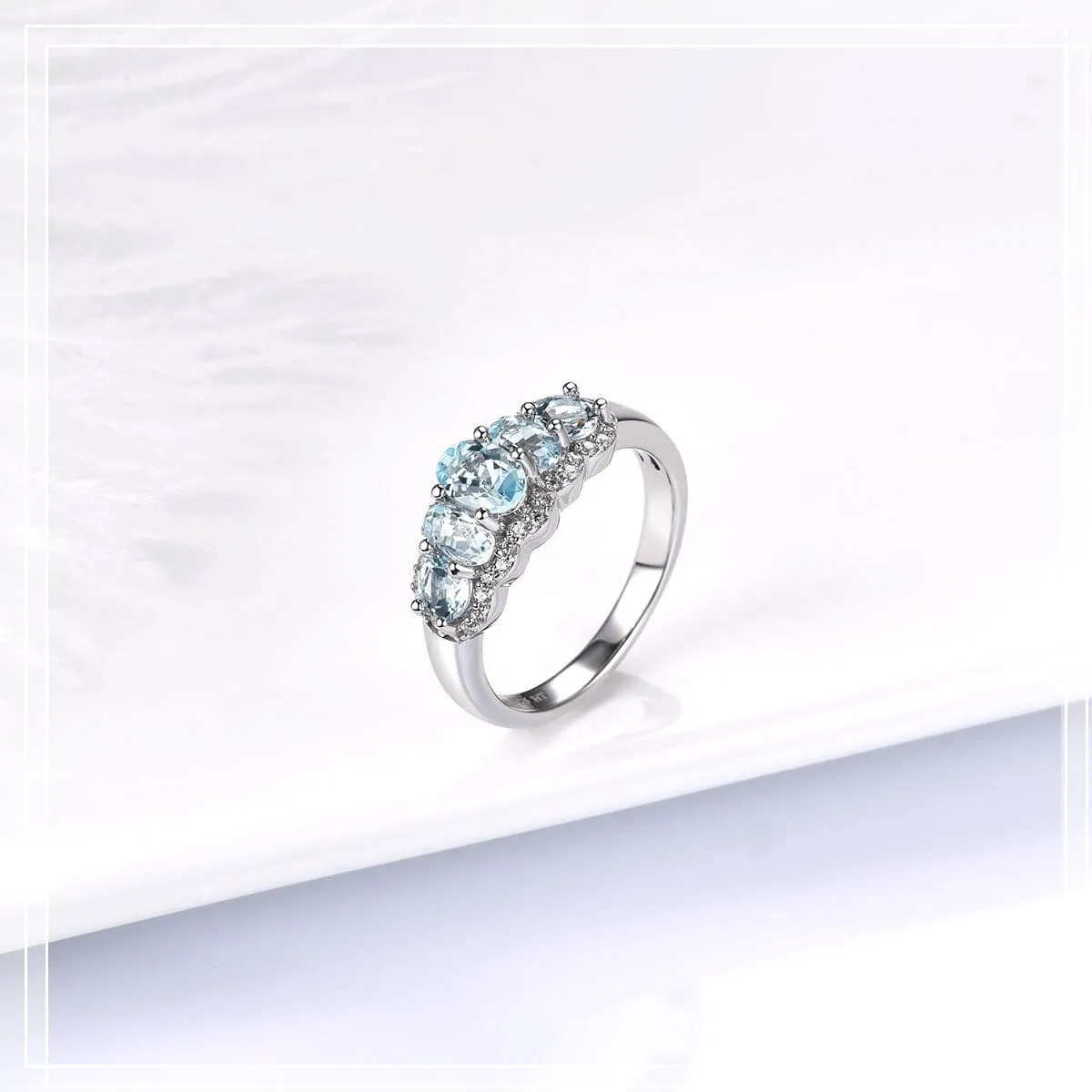 Natural Aquamarine and Cubic Zirconia Ring - 925 Sterling Silver