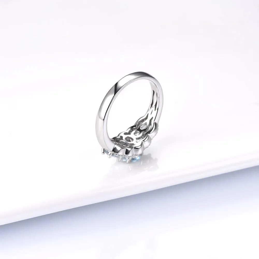 Natural Aquamarine and Cubic Zirconia Ring - 925 Sterling Silver