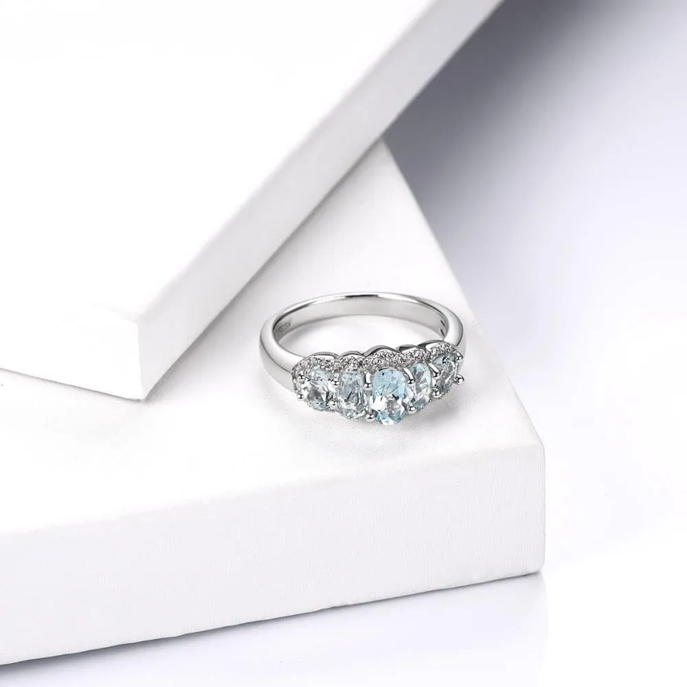 Natural Aquamarine and Cubic Zirconia Ring - 925 Sterling Silver