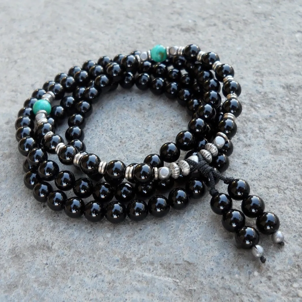 Patience, 108 Bead Mala Onyx Wrap Bracelet Or Necklace