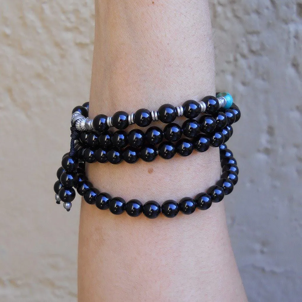 Patience, 108 Bead Mala Onyx Wrap Bracelet Or Necklace