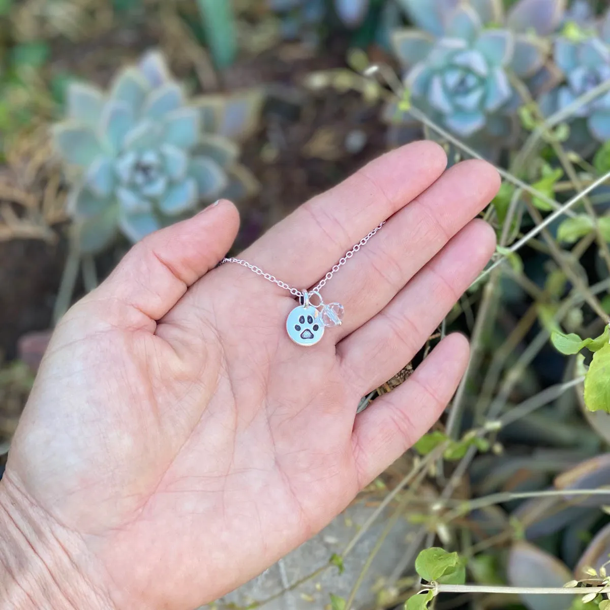 Paw Print Charm Necklace to Celebrate Unconditional Love with a Crystal