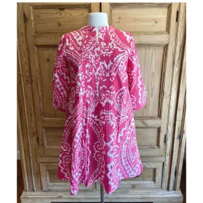 Pink and White Ikat Pin Tuck Dress