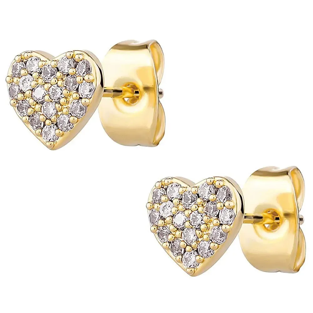 Pink Diamond Heart Earrings in Yellow Gold