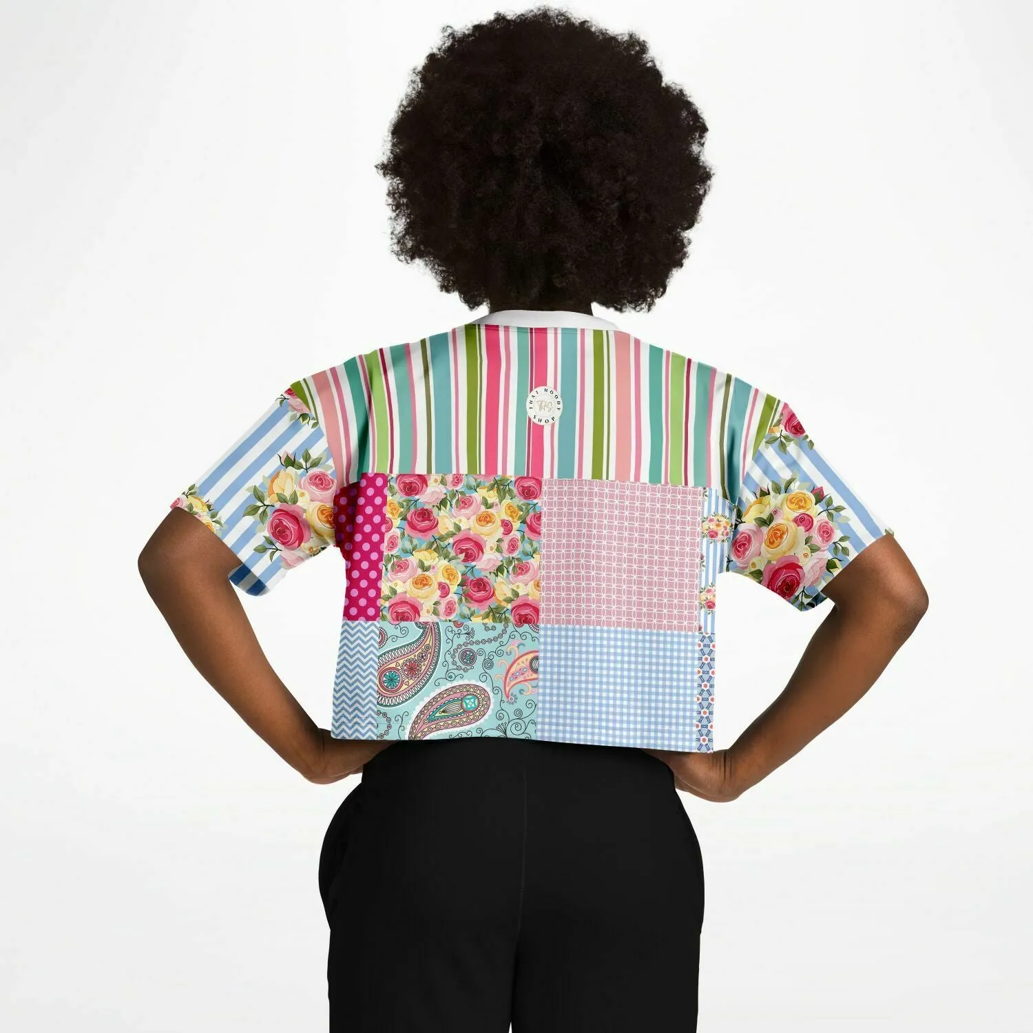 Pink Sherbert Floral Patchwork Plaid Crop Jersey