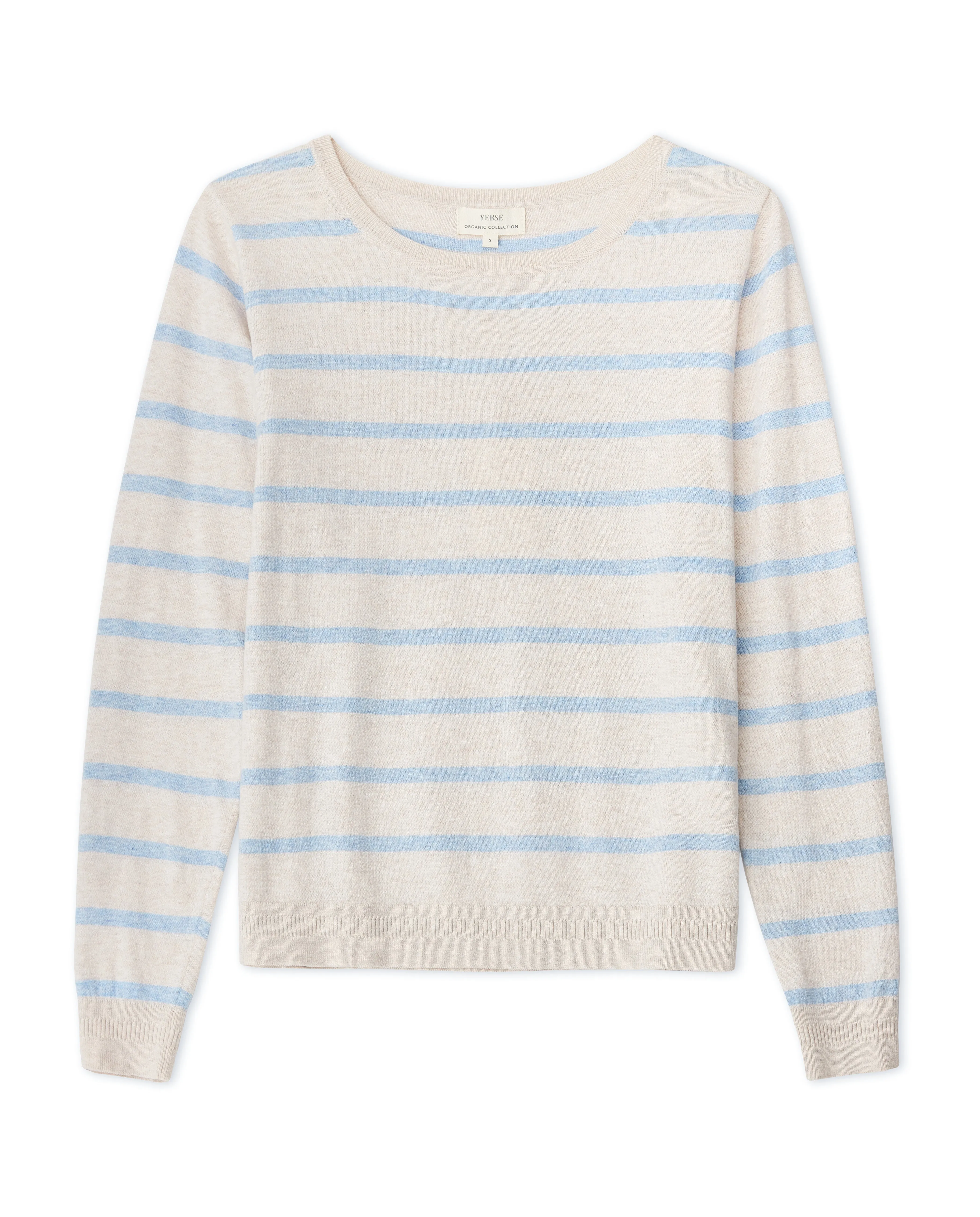 PULLOVER CREW SWEATER (ECRU/SKY BLUE STRIPE) - YERSE