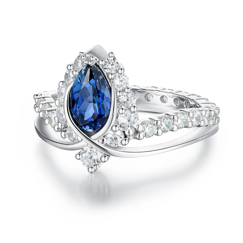 "ENDLESS BLUE" Luxe Crown Pear Shaped Sapphire Ring