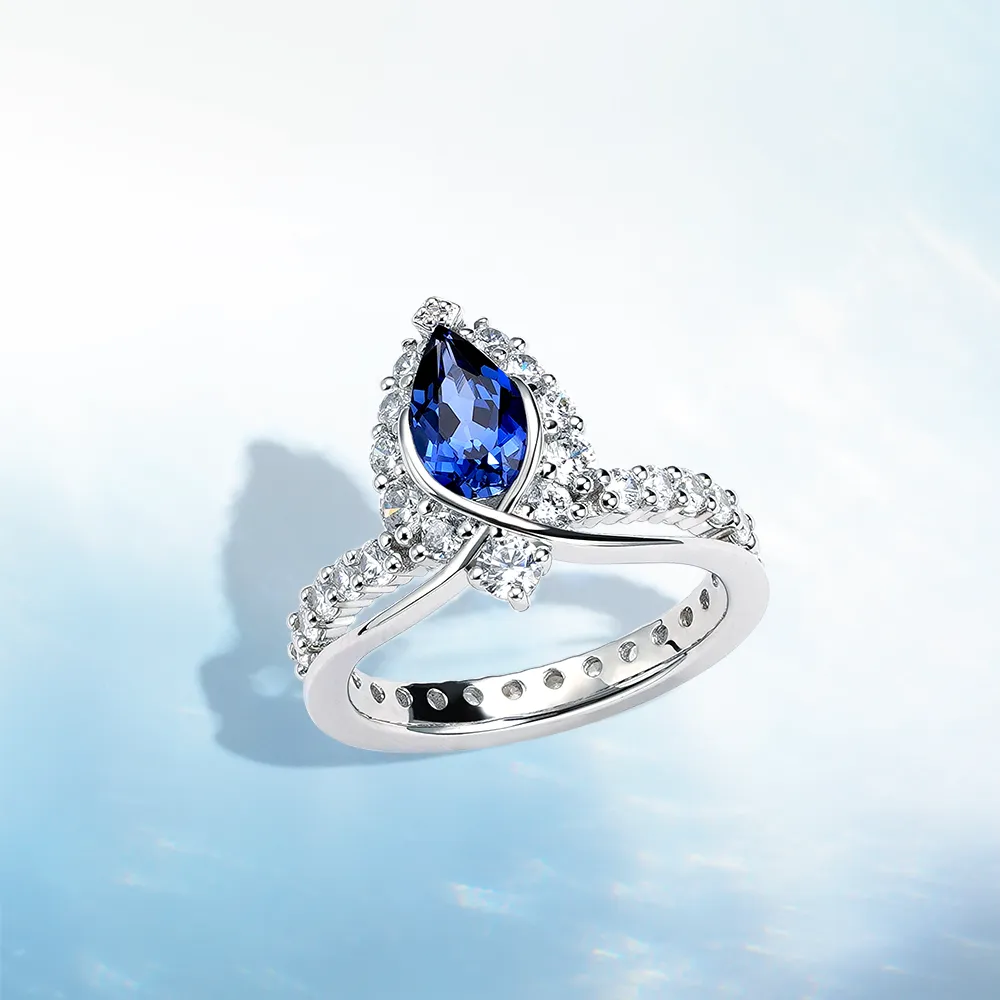 "ENDLESS BLUE" Luxe Crown Pear Shaped Sapphire Ring