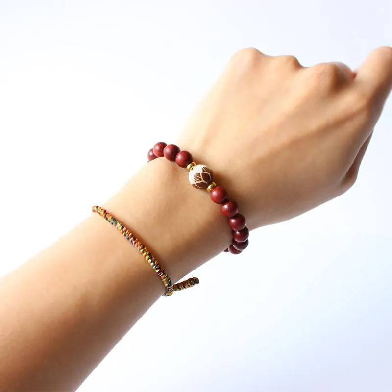 Red Sandalwood with Lotus Flower Bracelet