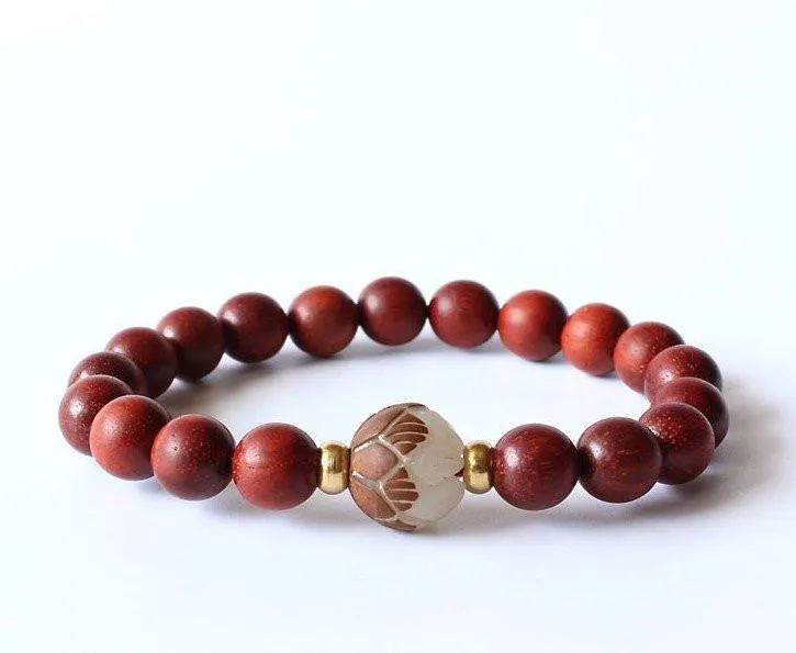 Red Sandalwood with Lotus Flower Bracelet