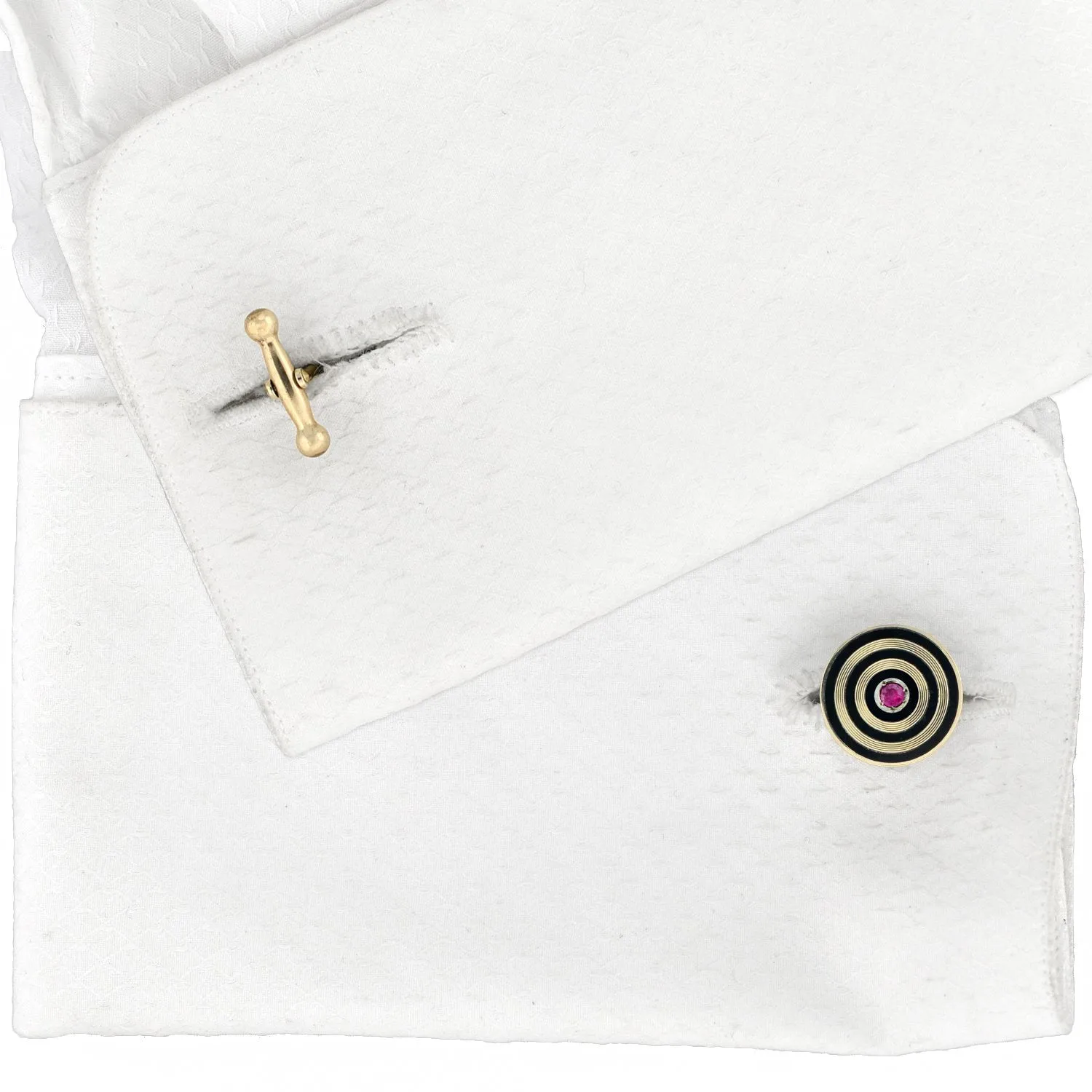 Retro 14kt Ruby   Black Enameled Cufflinks