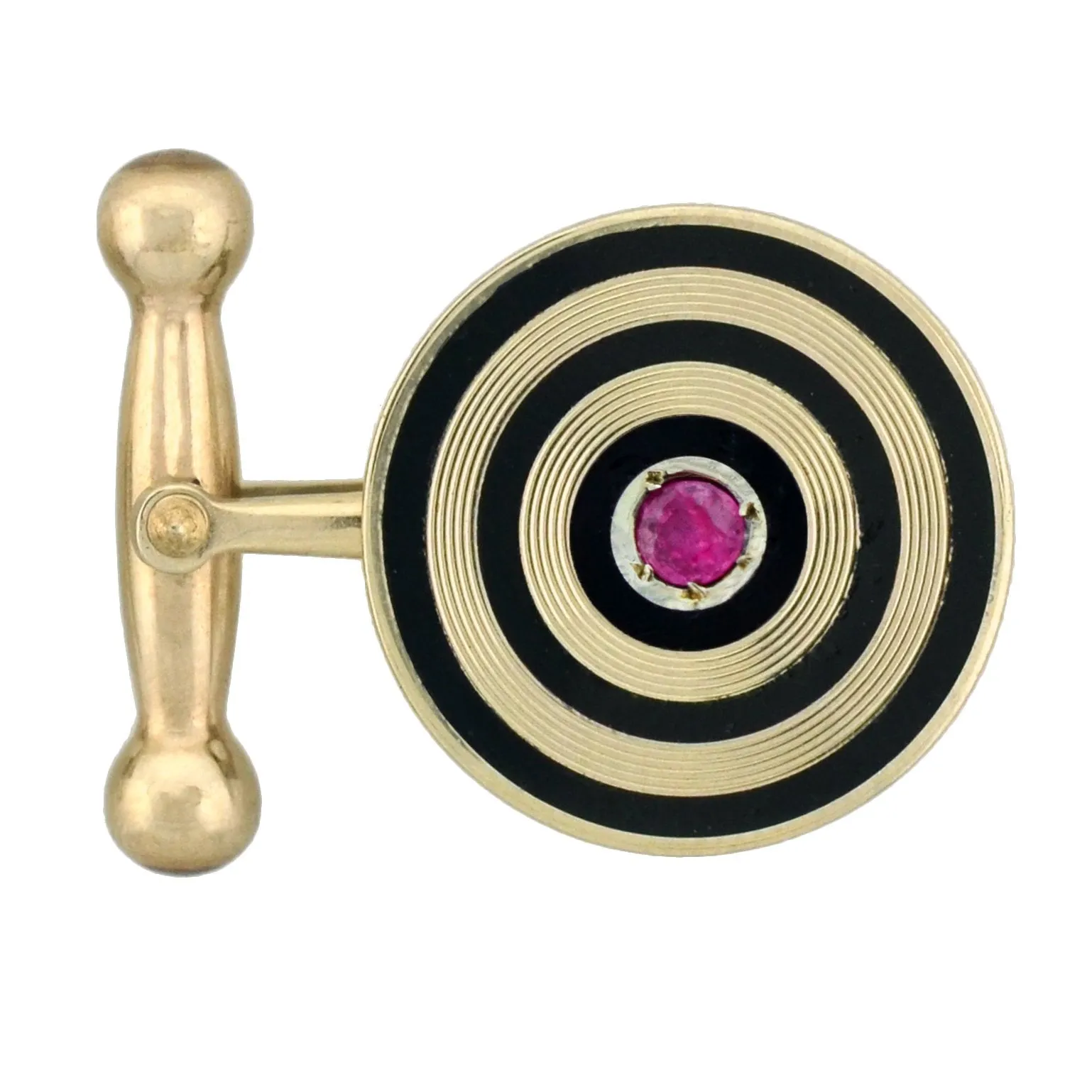 Retro 14kt Ruby   Black Enameled Cufflinks