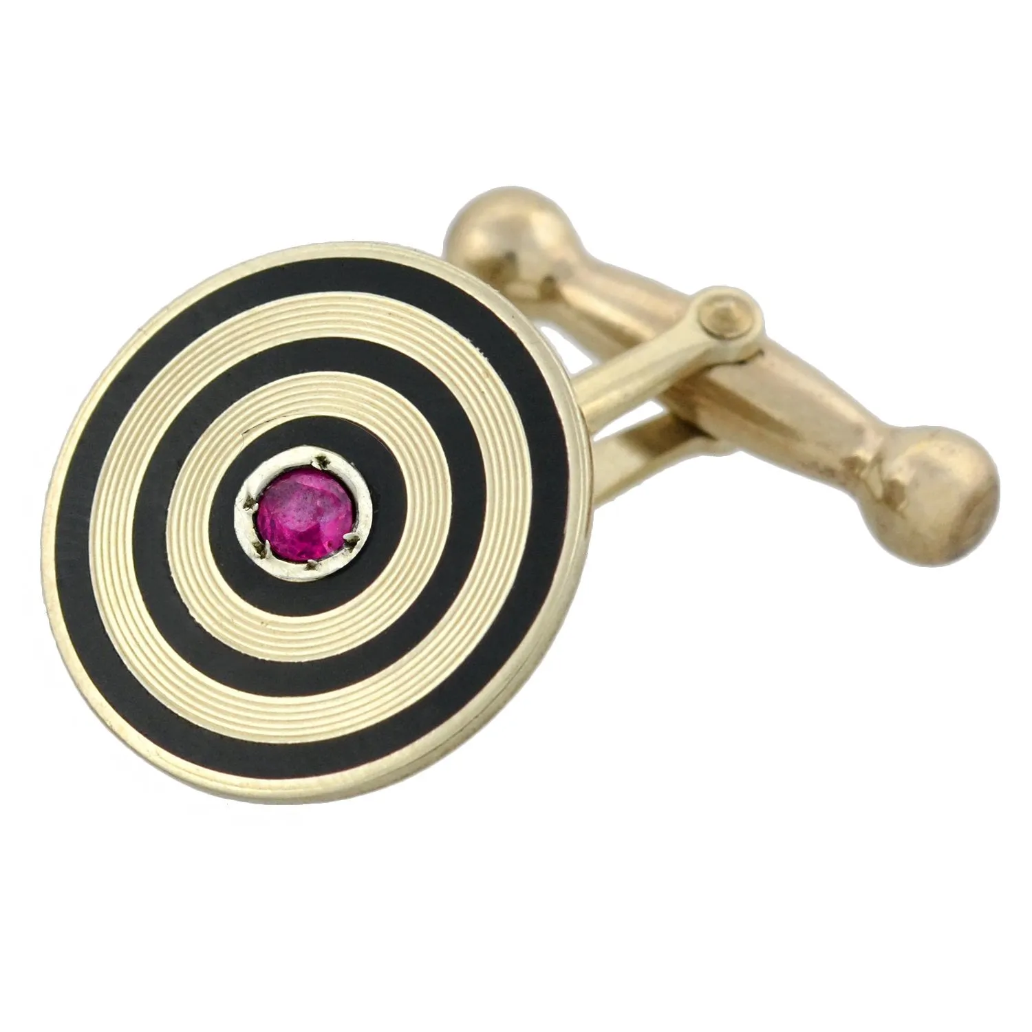 Retro 14kt Ruby   Black Enameled Cufflinks