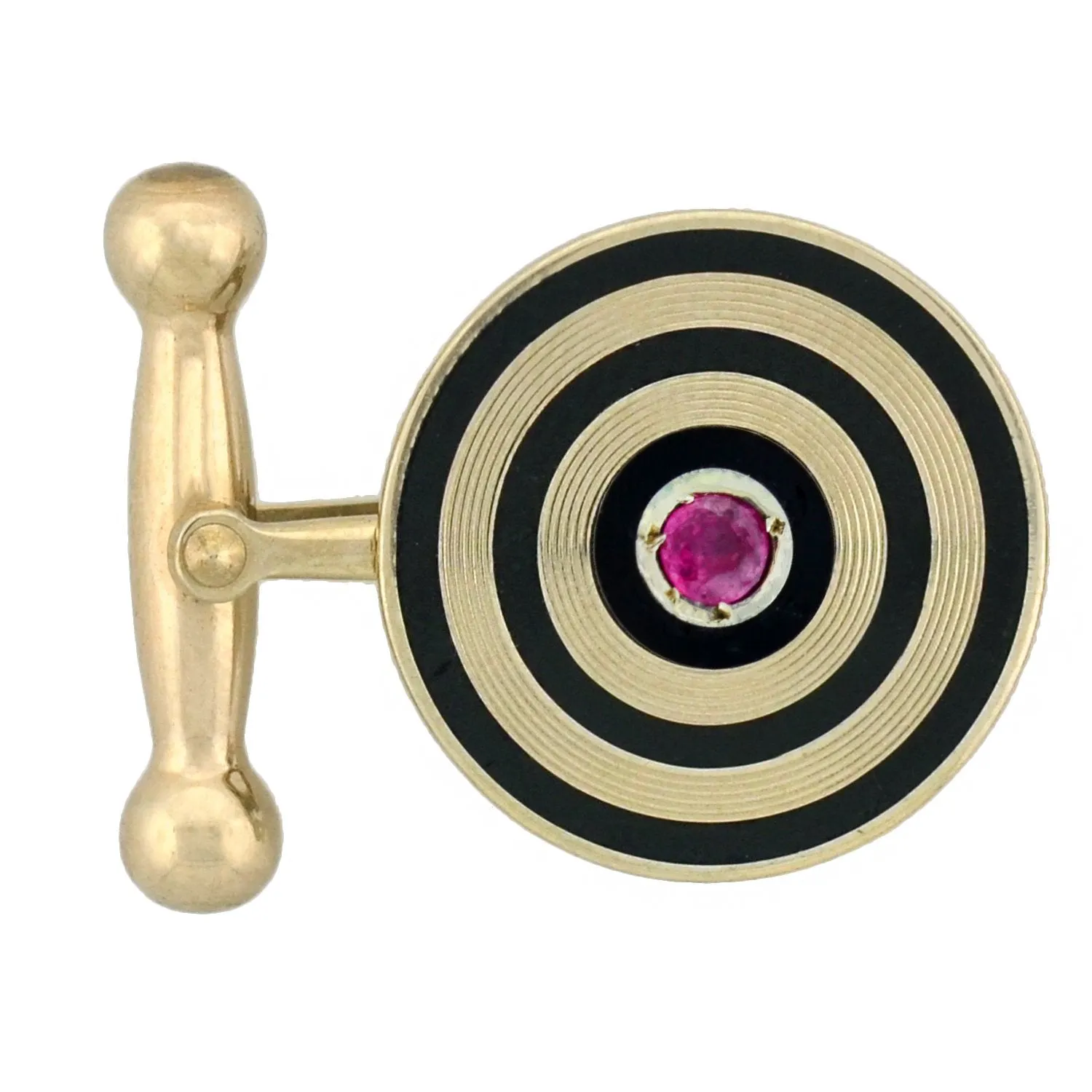 Retro 14kt Ruby   Black Enameled Cufflinks