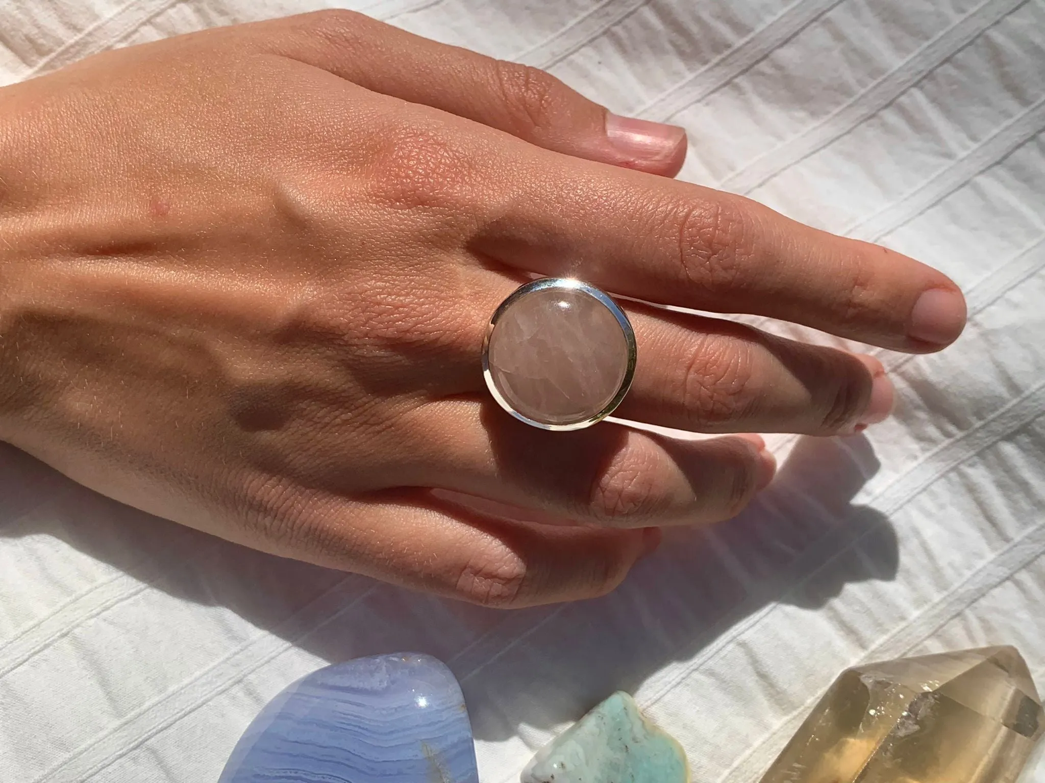 Rose Quartz Adjustable Ring - Round