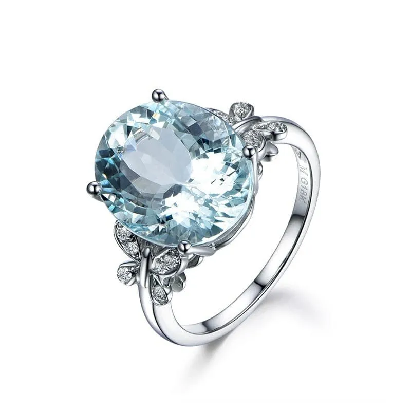 Round Aquamarine and Butterfly Ring - 925 Sterling Silver