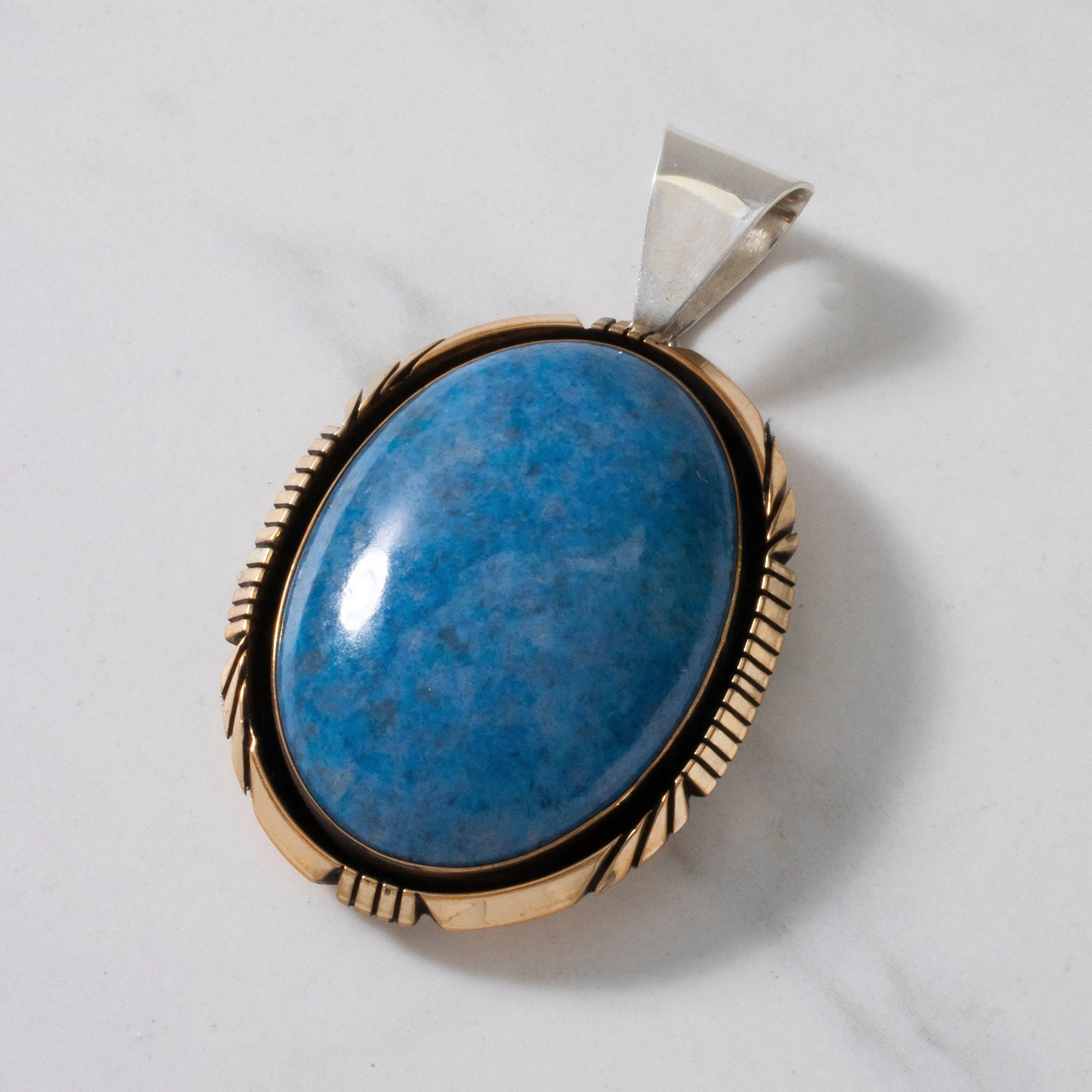 Roy Begay Lapis Navajo USA Native American Made 925 Sterling Silver & 12K Gold Filled Pendant