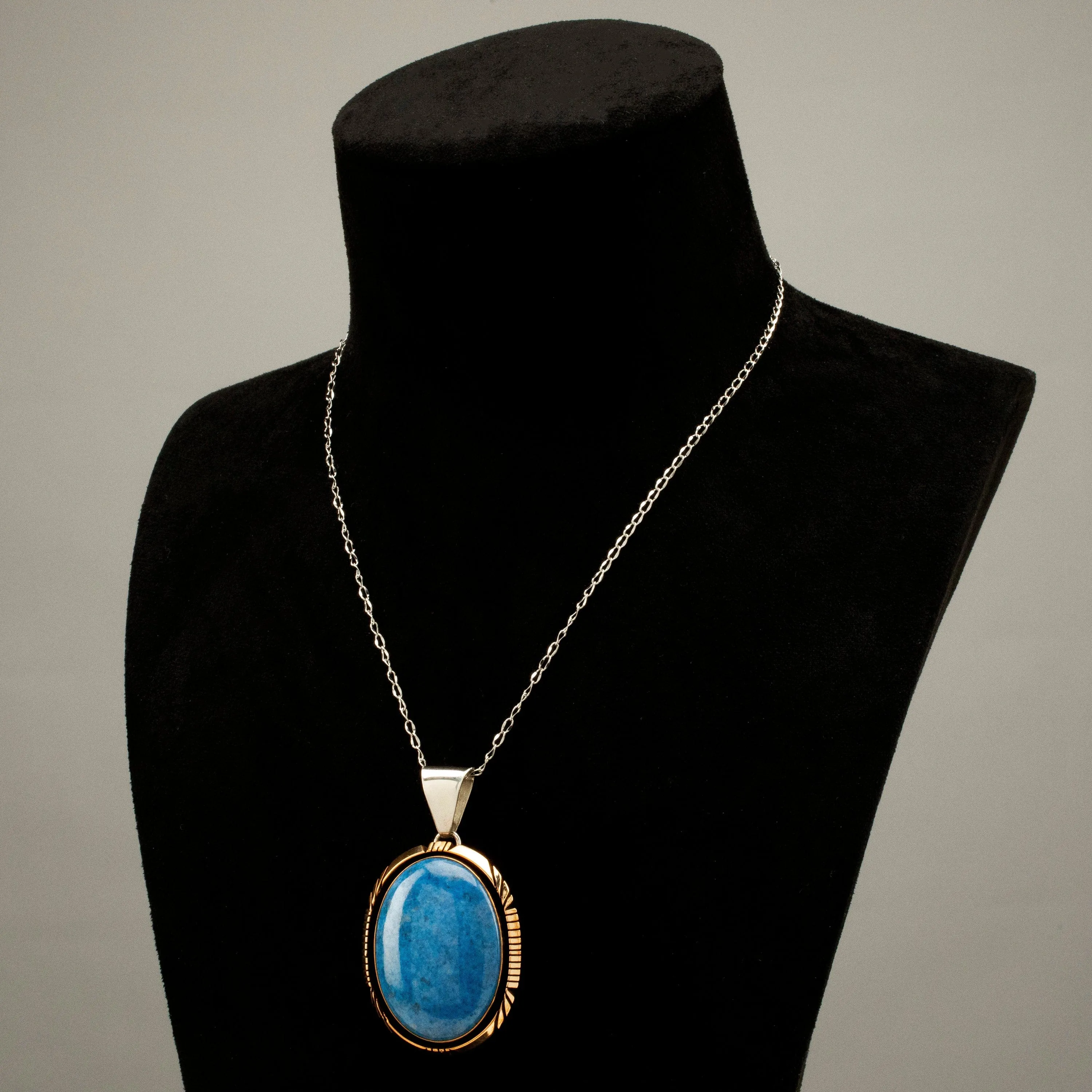 Roy Begay Lapis Navajo USA Native American Made 925 Sterling Silver & 12K Gold Filled Pendant