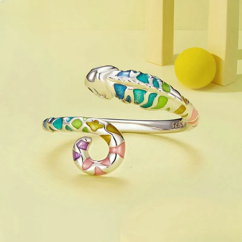 s925 Sterling Silver Colorful Chameleon Plain Ring