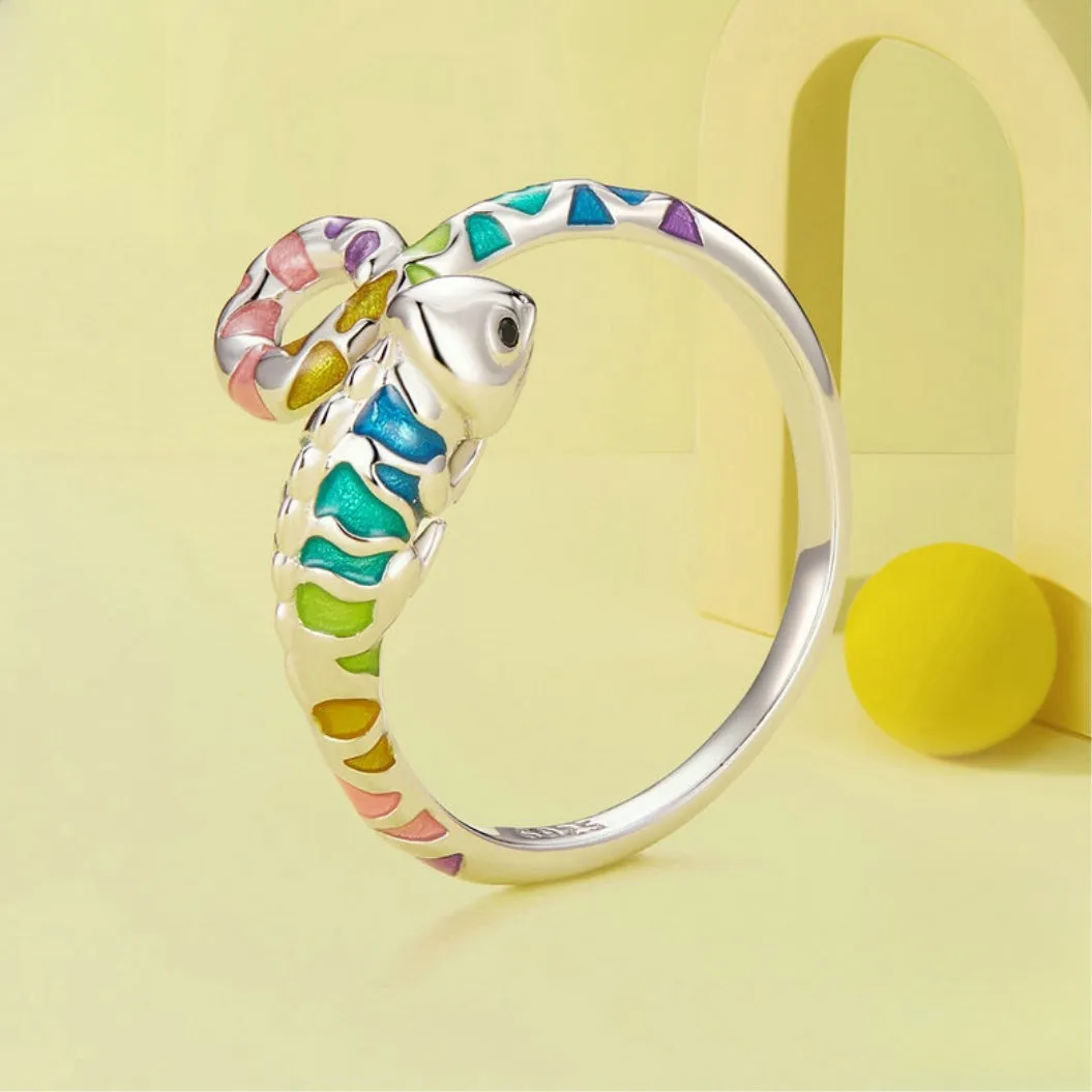 s925 Sterling Silver Colorful Chameleon Plain Ring