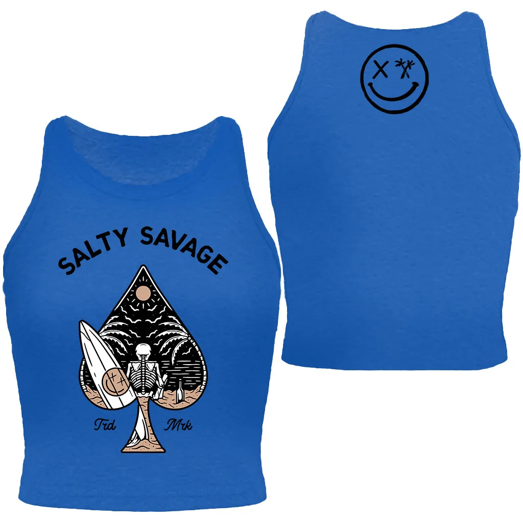 Salty Savage Ladies "Beach Spade" High Neck Sleeveless Crop Tank