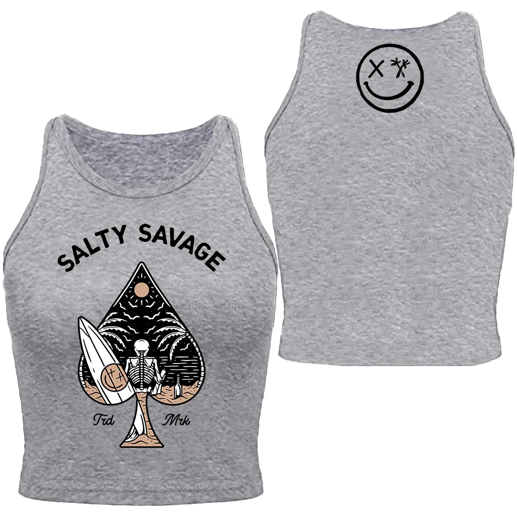 Salty Savage Ladies "Beach Spade" High Neck Sleeveless Crop Tank