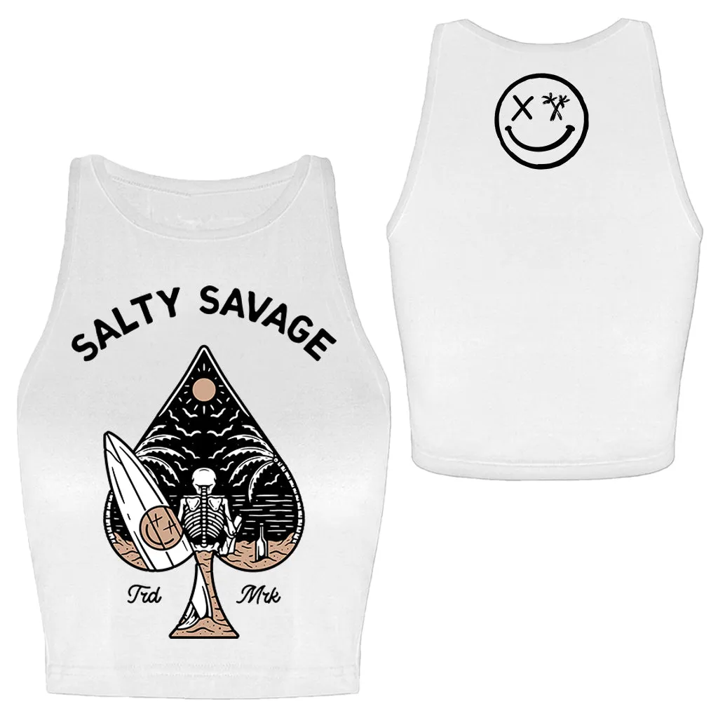 Salty Savage Ladies "Beach Spade" High Neck Sleeveless Crop Tank