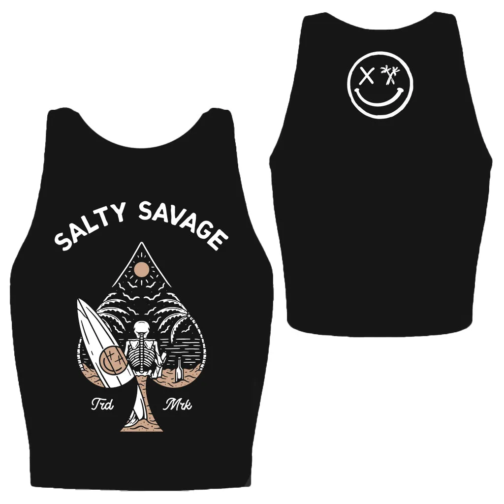 Salty Savage Ladies "Beach Spade" High Neck Sleeveless Crop Tank