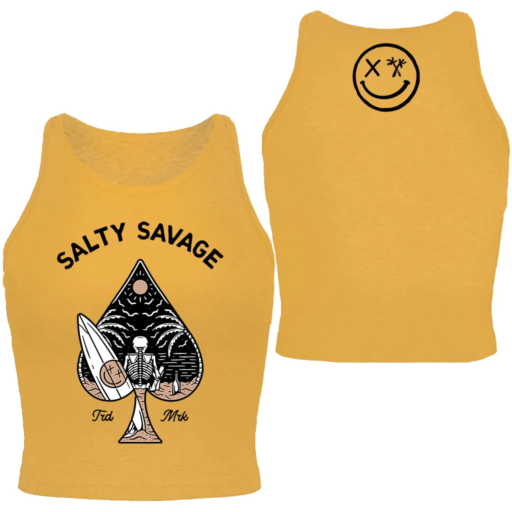 Salty Savage Ladies "Beach Spade" High Neck Sleeveless Crop Tank