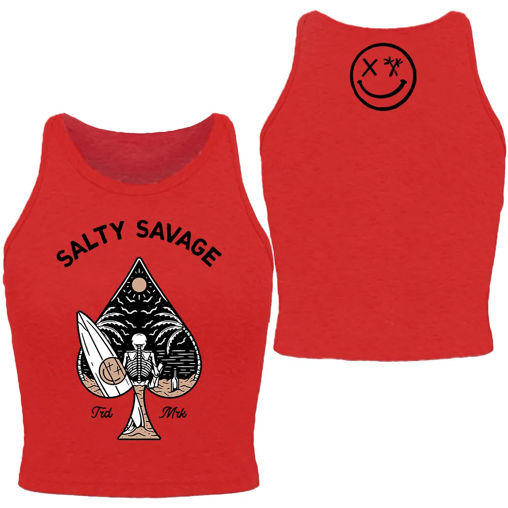 Salty Savage Ladies "Beach Spade" High Neck Sleeveless Crop Tank