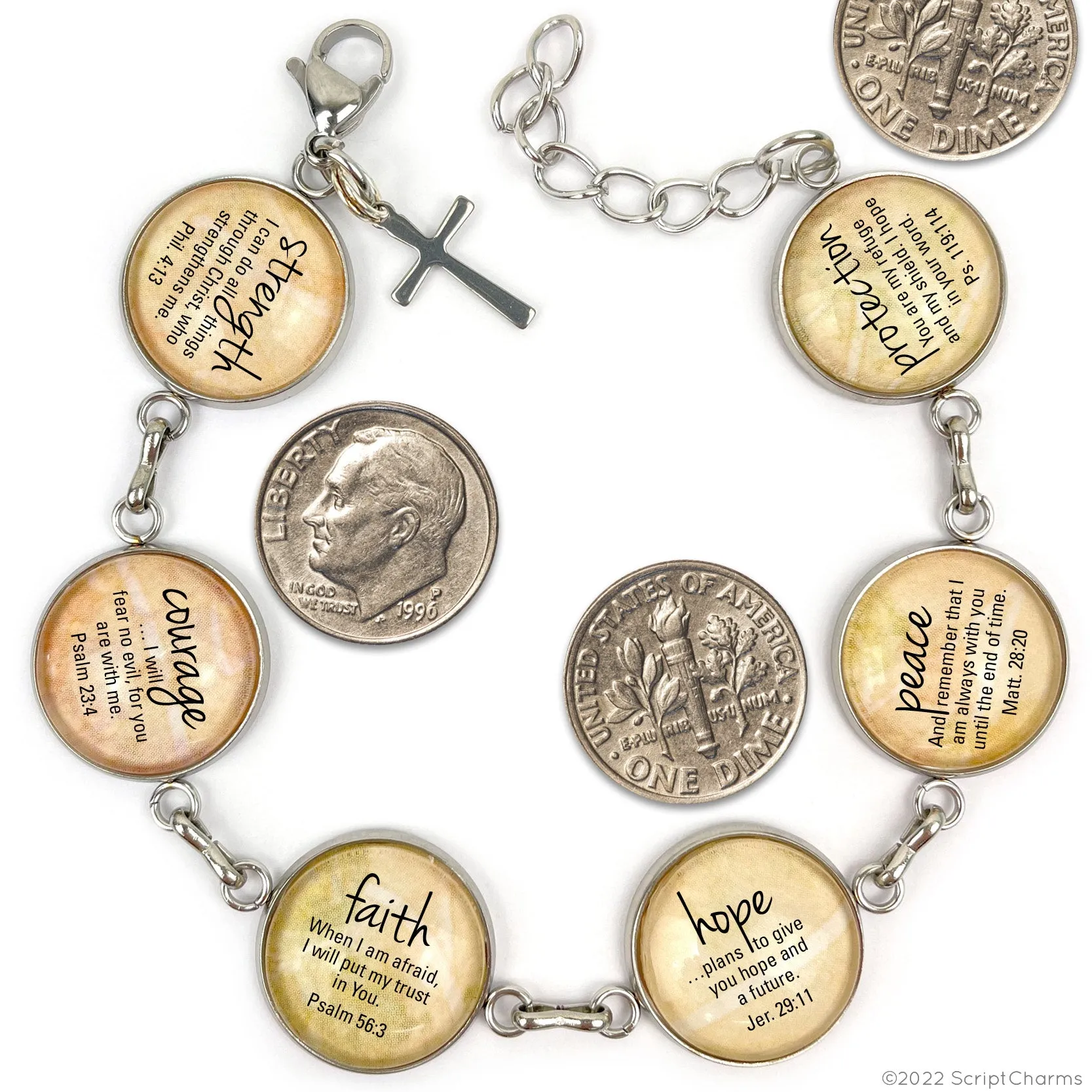 Serenity Prayer Christian Glass Charm Stainless Steel Bracelet