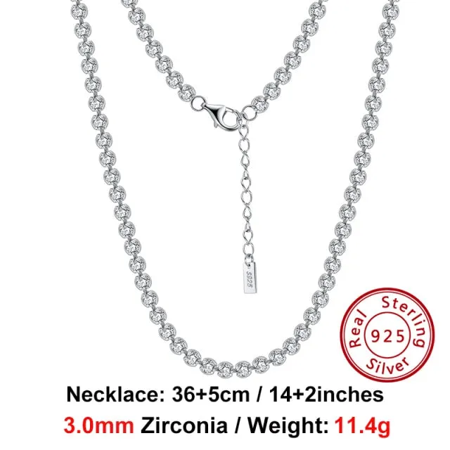 Solid 925 Sterling Silver Tennis Choker Chain Round Cut Cubic Zirconia