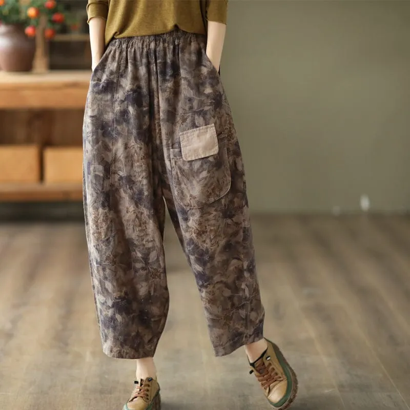 Spring Retro Loose Floral Linen Harem Pants