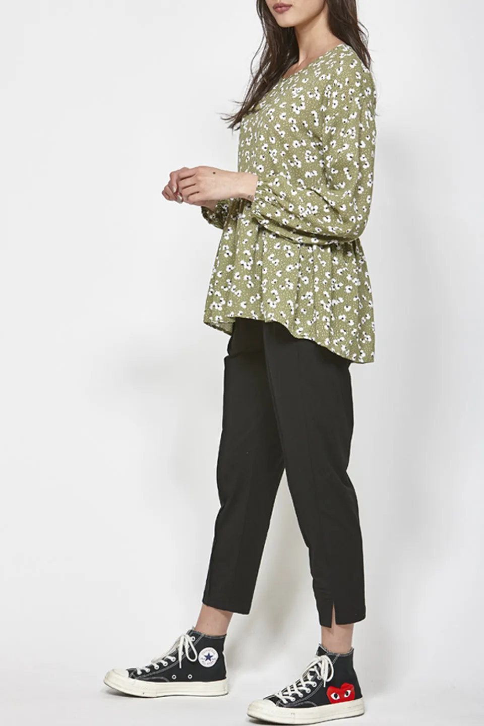 Spur Along Light Khaki Ditsy Floral LS Top