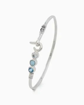 St. John Hook Bracelet with Triple Stones, 2mm - Hampton Blue Topaz/Larimar/White Zircon