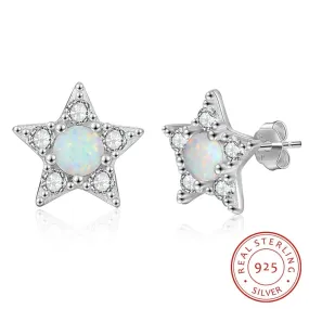 Star White Opal CZ Stud Earrings - 925 Sterling Silver