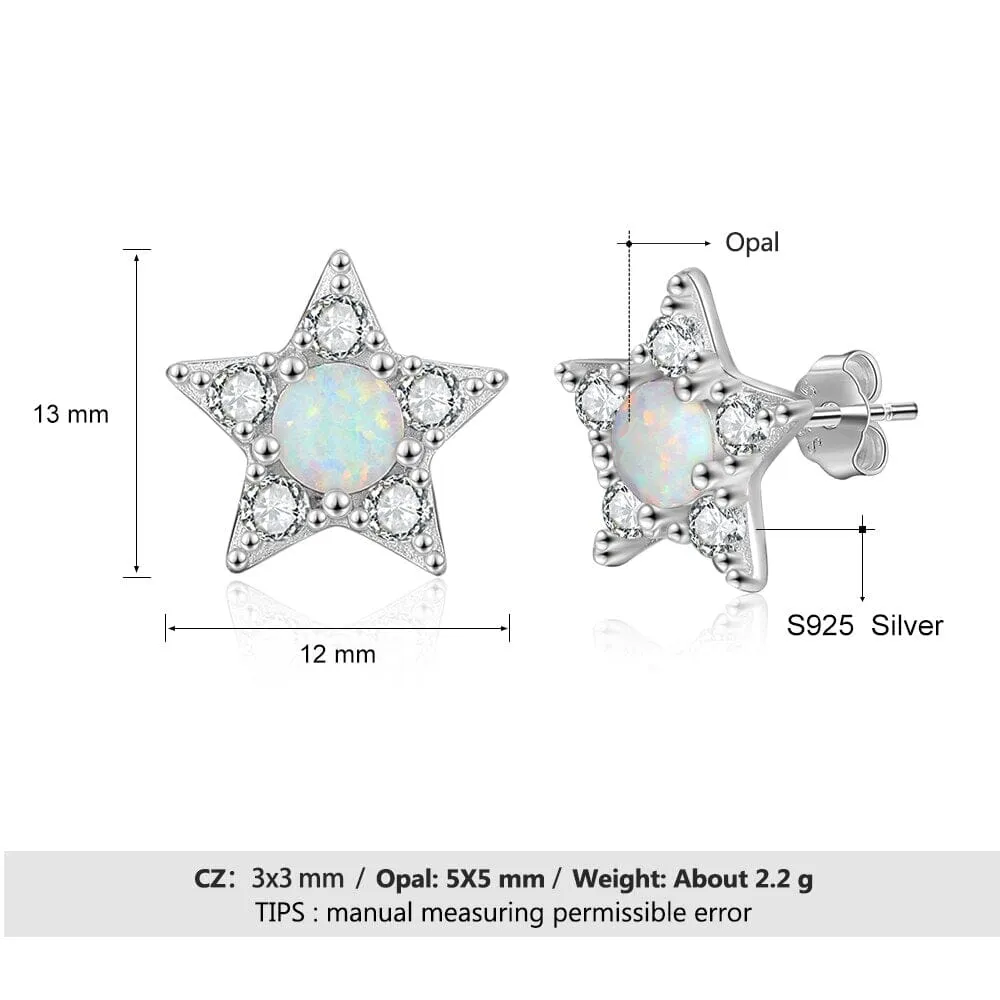 Star White Opal CZ Stud Earrings - 925 Sterling Silver