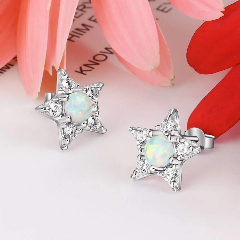 Star White Opal CZ Stud Earrings - 925 Sterling Silver