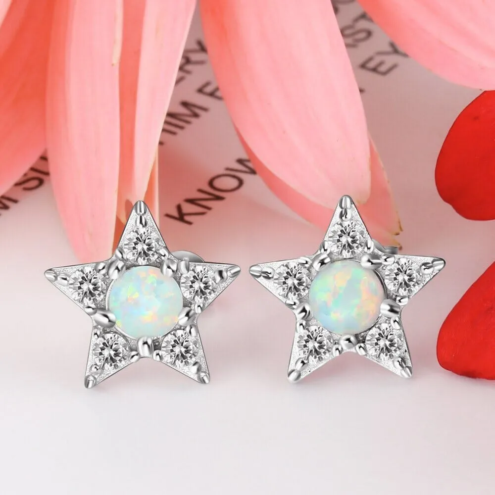 Star White Opal CZ Stud Earrings - 925 Sterling Silver