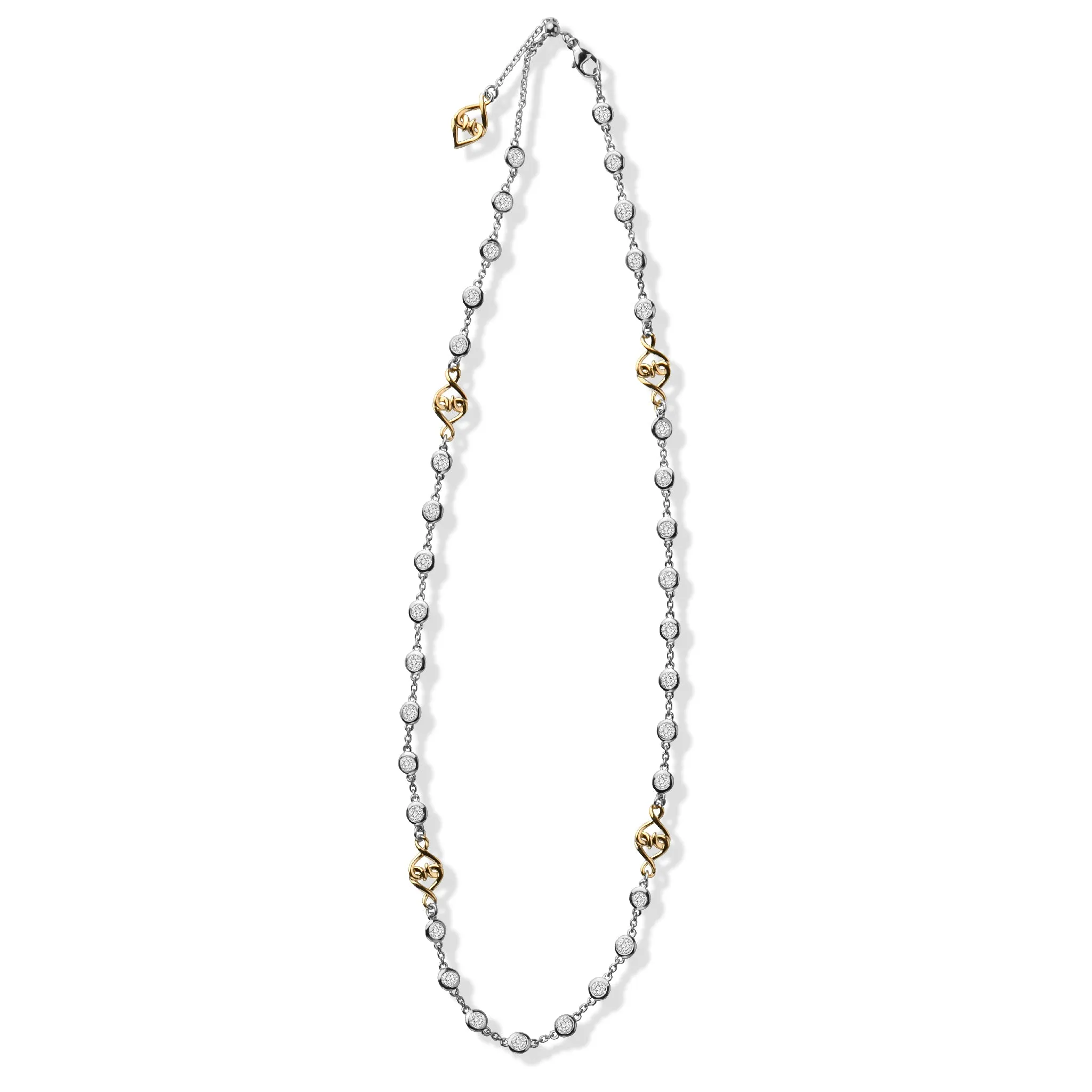 Sterling Silver Solid Gold White Sapphire Woven Hearts Necklace