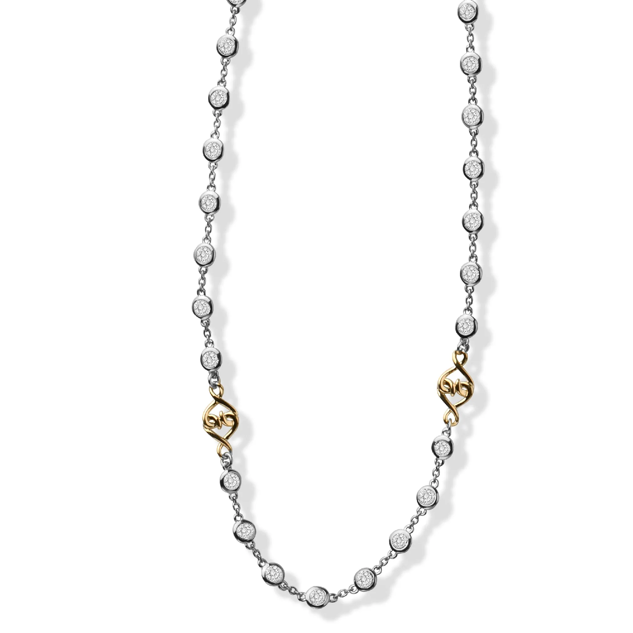 Sterling Silver Solid Gold White Sapphire Woven Hearts Necklace