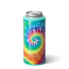 SWIG {SWIRLED PEACE} Rainbow Tie Dye Skinny Insulated Stainless Steel Can Cooler (12 oz.)